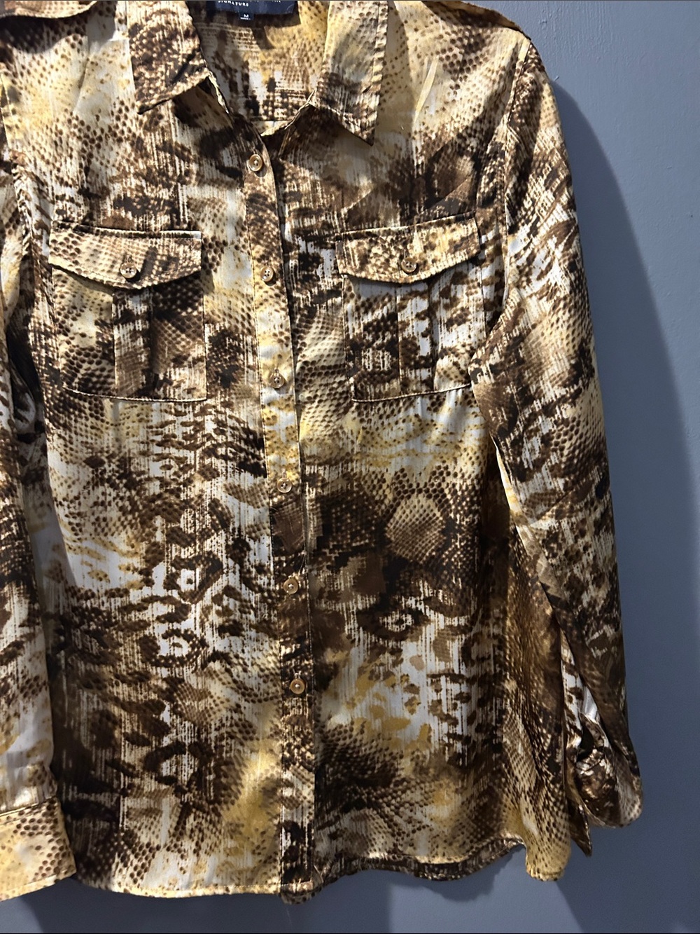 Jones New York Brown, Cream & Yellow Animal-Print Button-Up Blouse - Picture 6 of 8